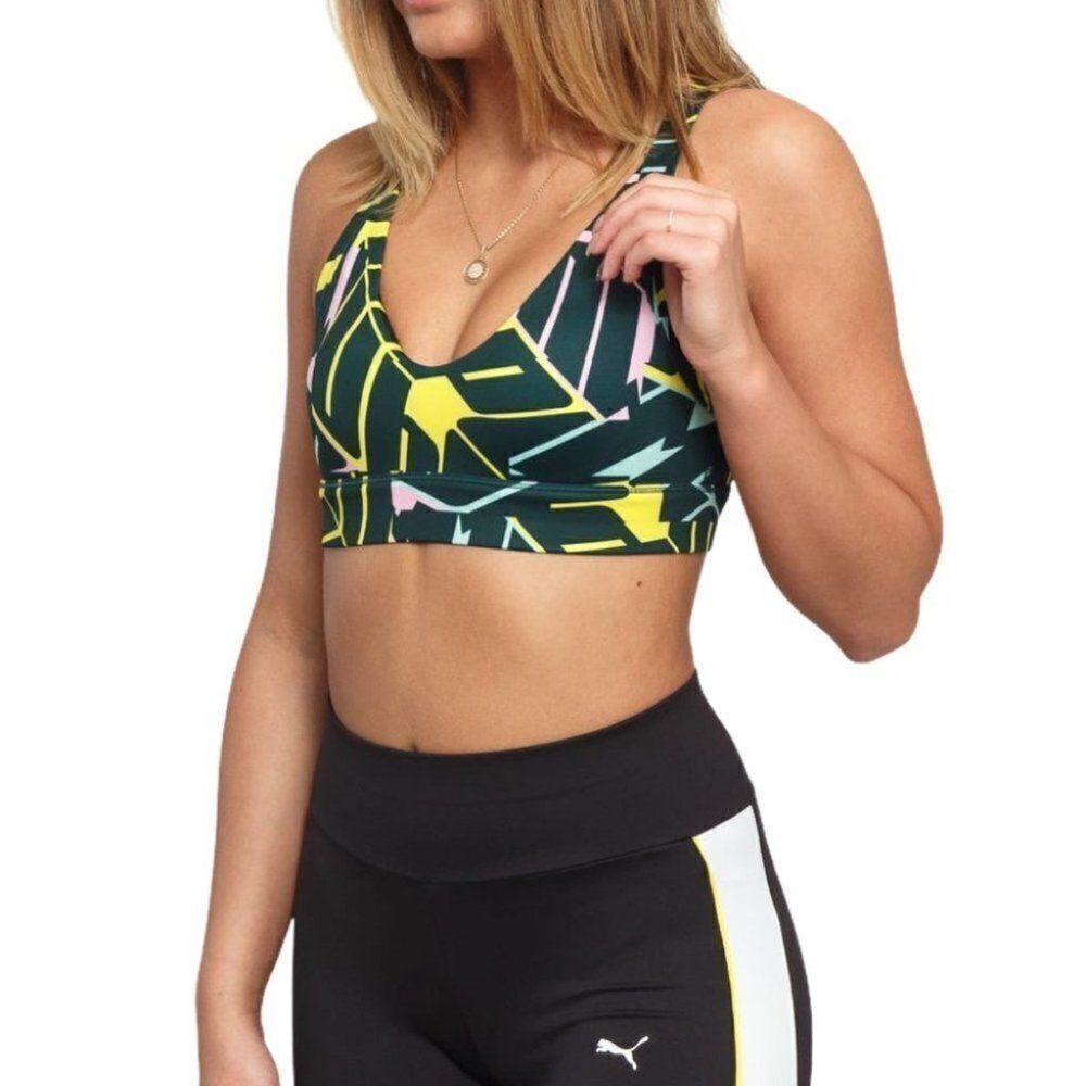 Puma Mid Impact Sports Bra Scoop Neck Mesh